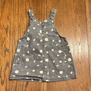 Gray Denim Floral Overall Dress